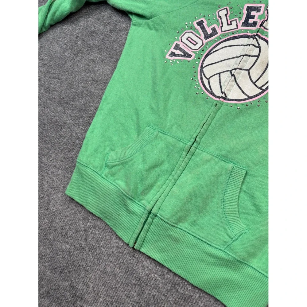 Justice Girls Green Volleyball Graphic Zip Up Hoodie Sweatshirt Size 10